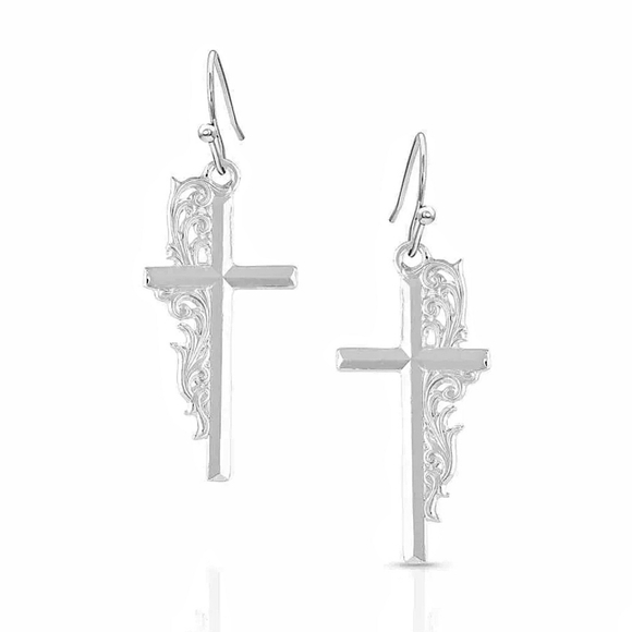 MONTANA SILVERSMITHS FILIGREE TOOLED FAITH CROSS EARRINGS - Picture 1 of 8